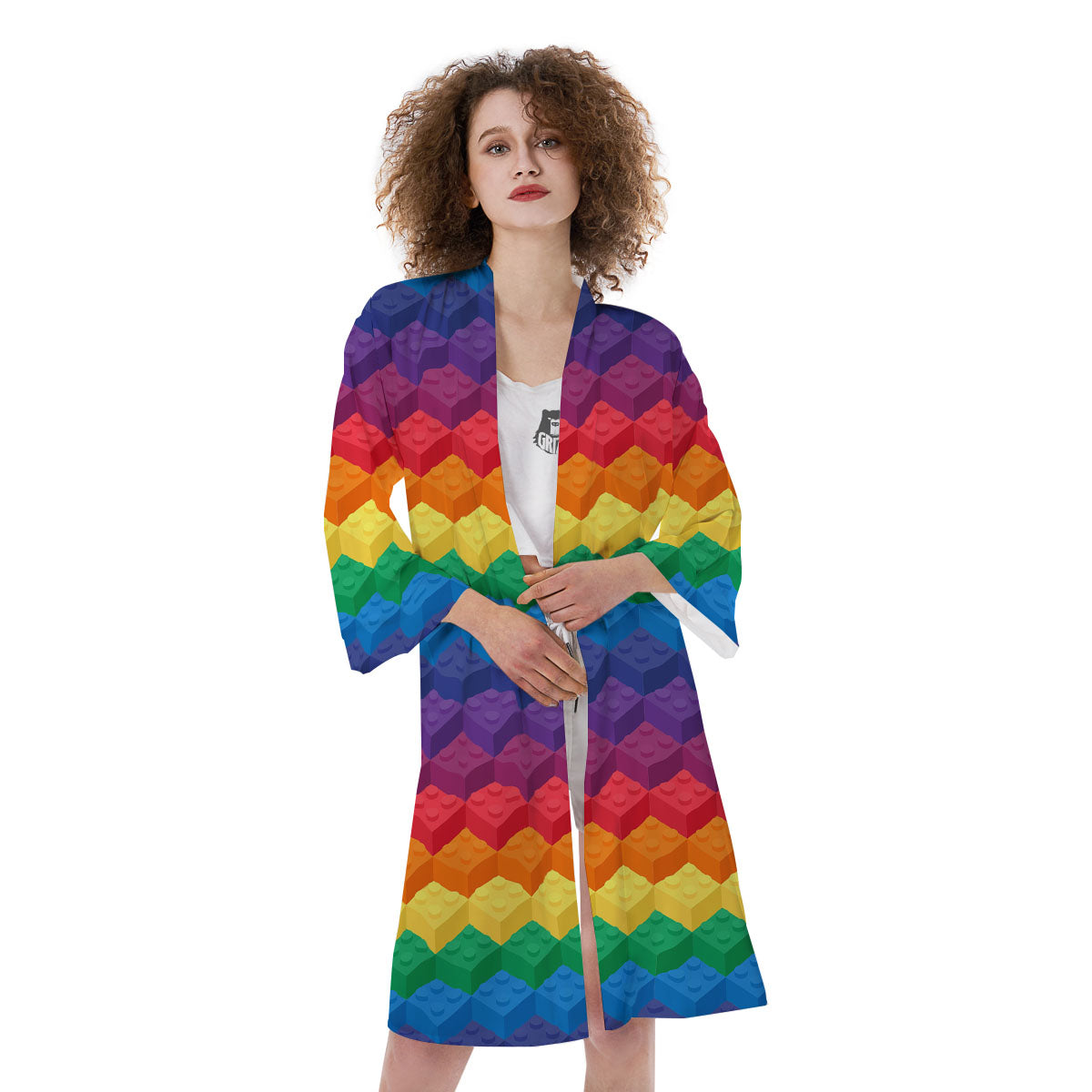 Plastic Blocks Building Print Pattern Kimono-grizzshop