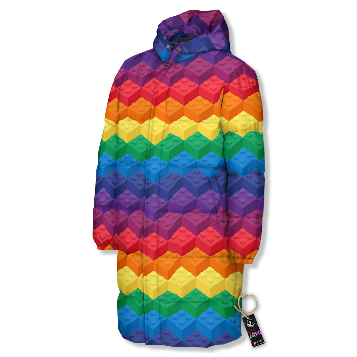 Plastic Blocks Building Print Pattern Long Down Jacket-grizzshop
