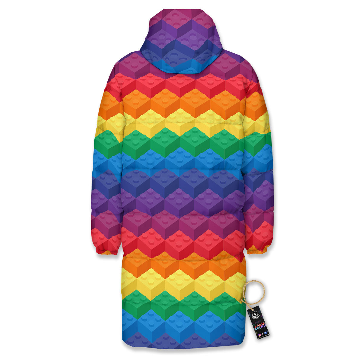 Plastic Blocks Building Print Pattern Long Down Jacket-grizzshop
