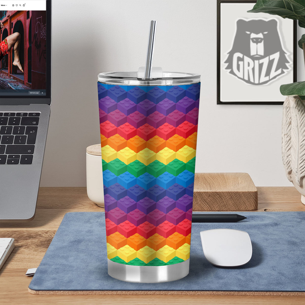 Plastic Blocks Building Print Pattern Tumbler-grizzshop