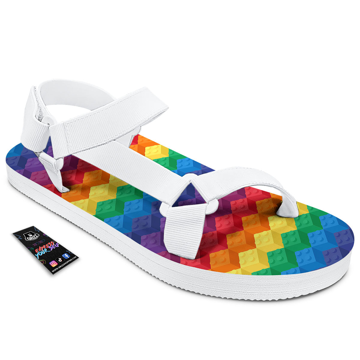 Plastic Blocks Building Print Pattern White Open Toe Sandals-grizzshop