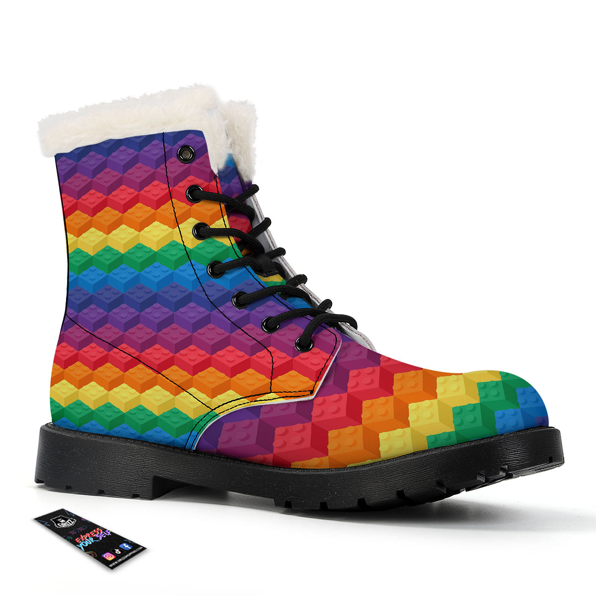 Plastic Blocks Building Print Pattern Winter Boots-grizzshop