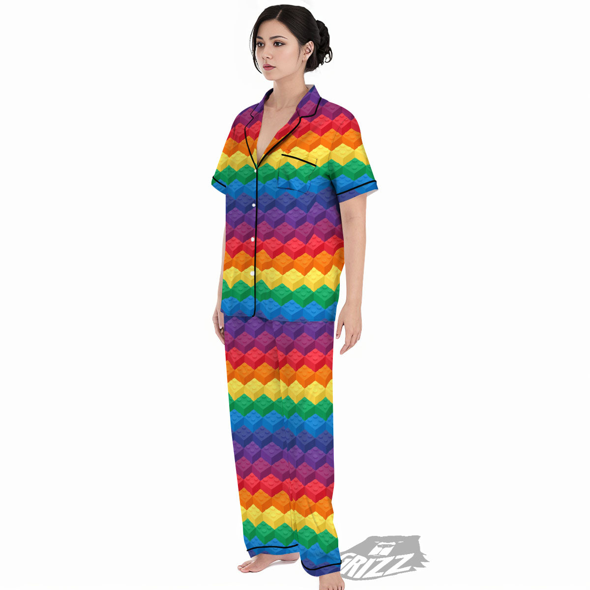 Plastic Blocks Building Print Pattern Women's Pajamas Set-grizzshop