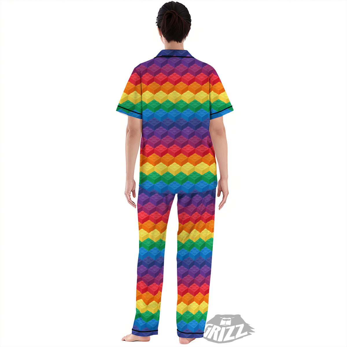 Plastic Blocks Building Print Pattern Women's Pajamas Set-grizzshop