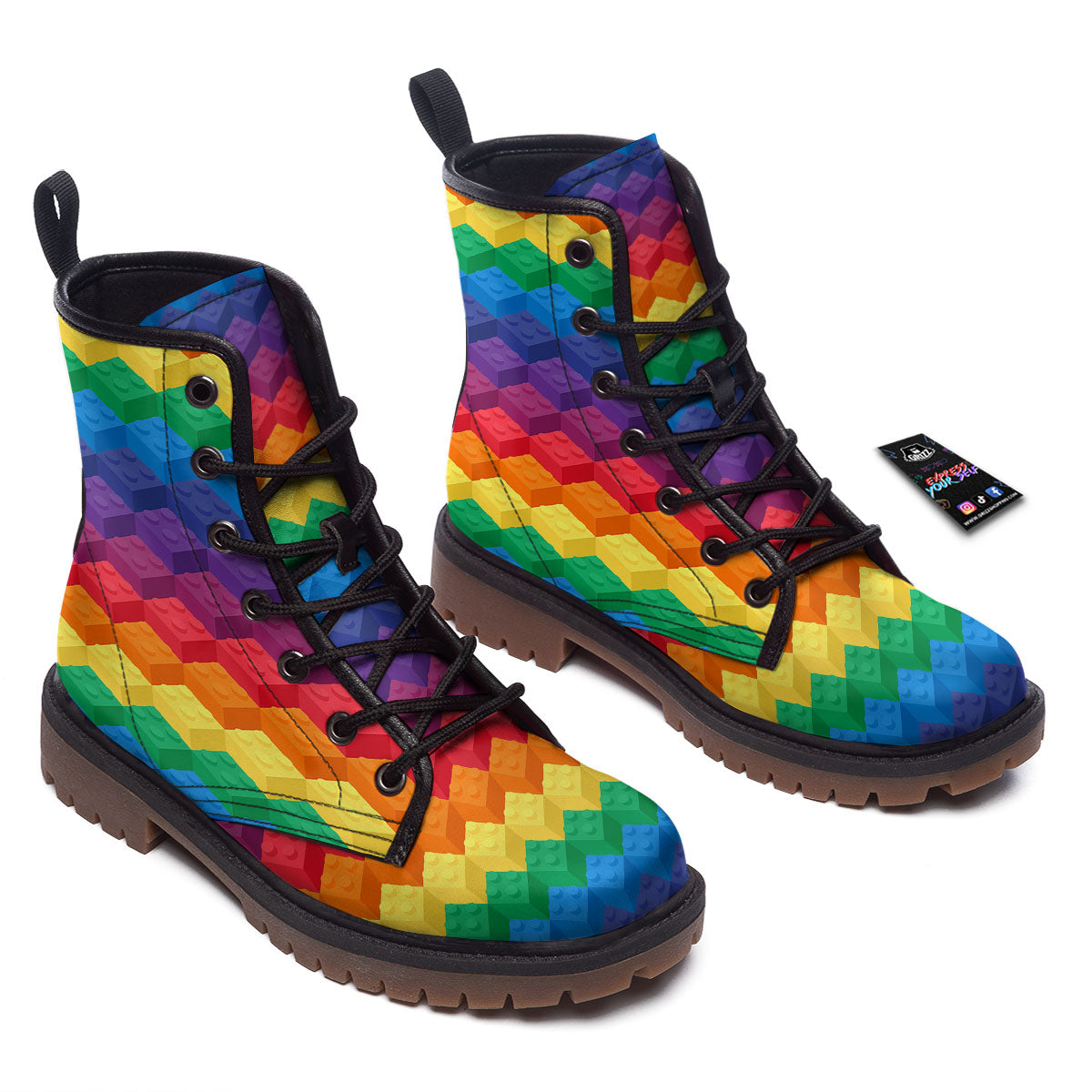 Plastic Blocks Building Print Pattern Work Boots-grizzshop