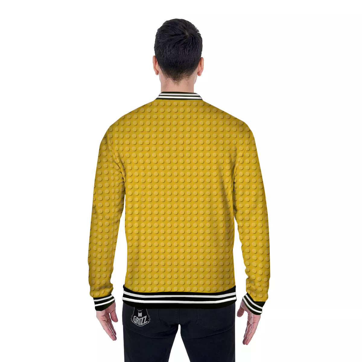 Plastic Building Blocks Yellow Print Pattern Baseball Jacket-grizzshop