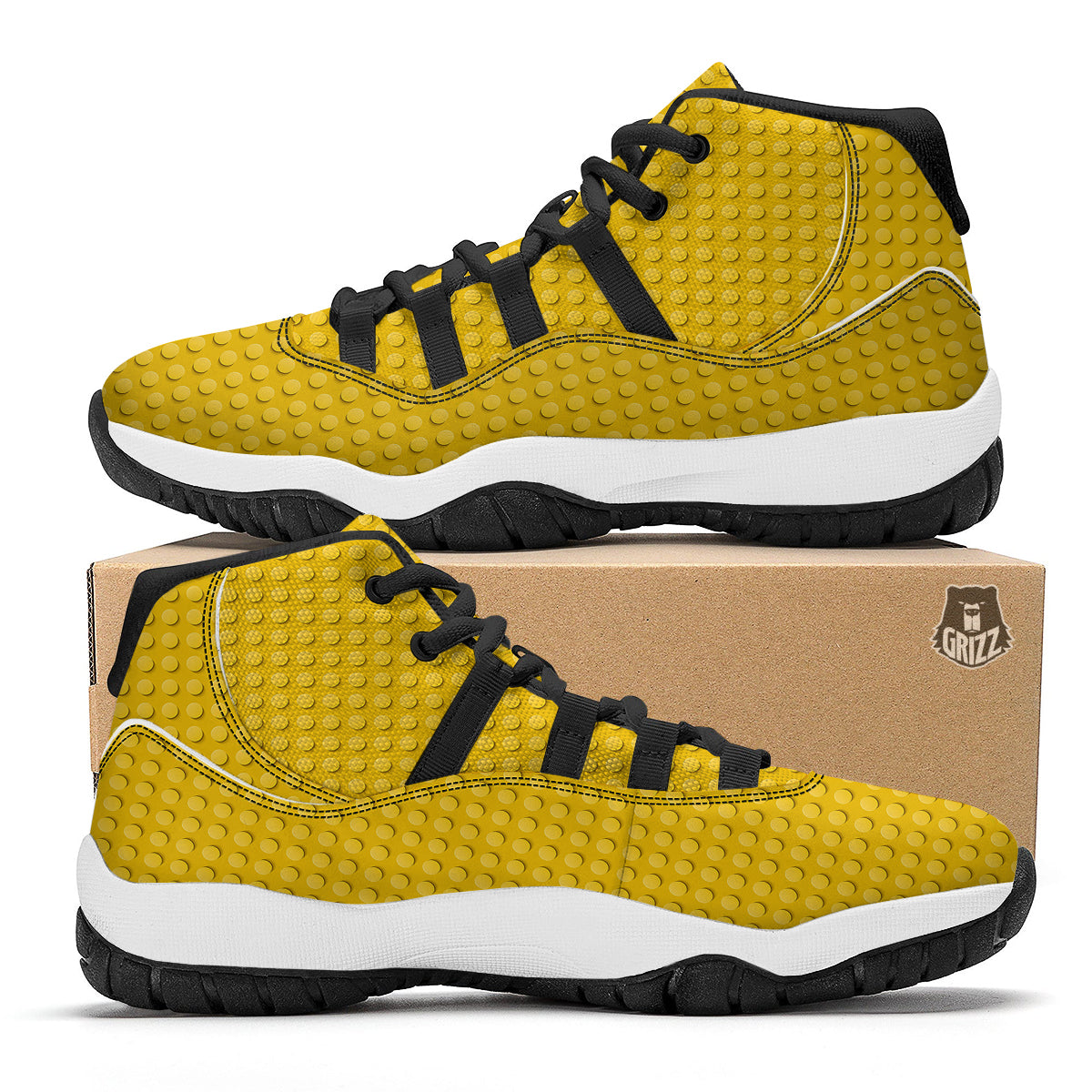 Plastic Building Blocks Yellow Print Pattern Black Bball Shoes-grizzshop