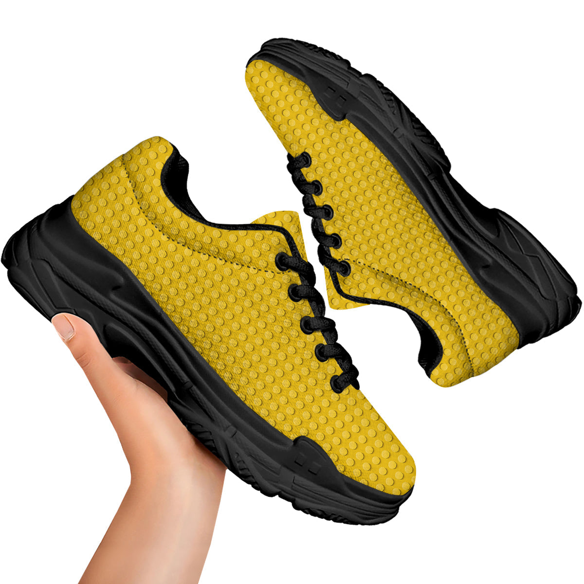 Plastic Building Blocks Yellow Print Pattern Black Chunky Shoes-grizzshop