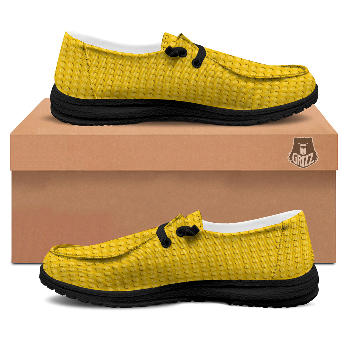 Plastic Building Blocks Yellow Print Pattern Black Loafers-grizzshop