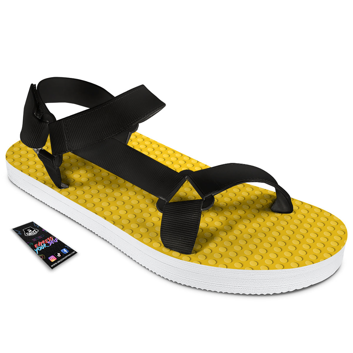 Plastic Building Blocks Yellow Print Pattern Black Open Toe Sandals-grizzshop