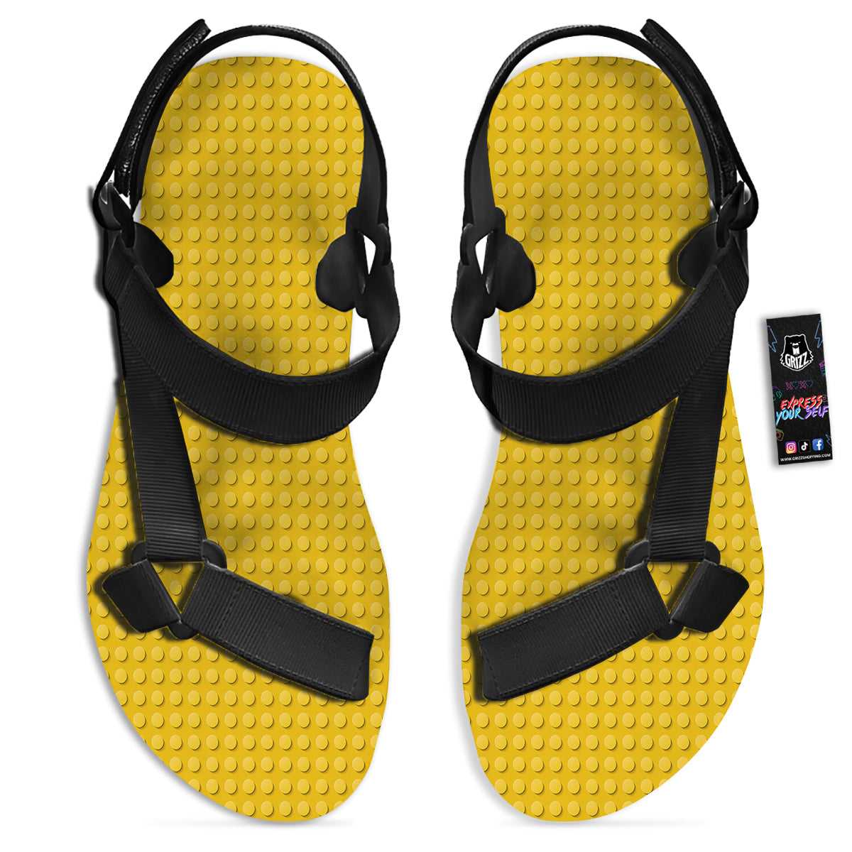 Plastic Building Blocks Yellow Print Pattern Black Open Toe Sandals-grizzshop