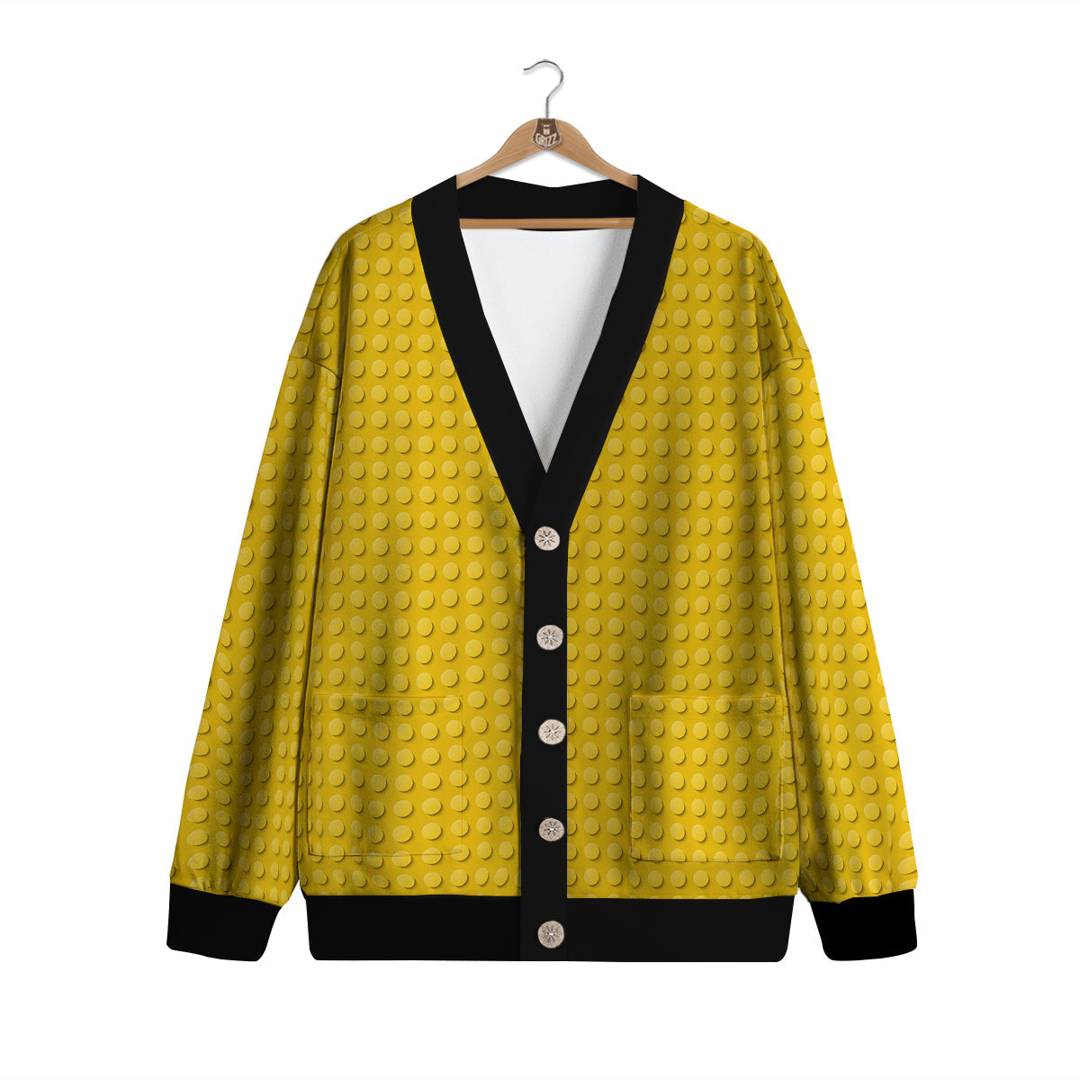 Plastic Building Blocks Yellow Print Pattern Cardigan-grizzshop