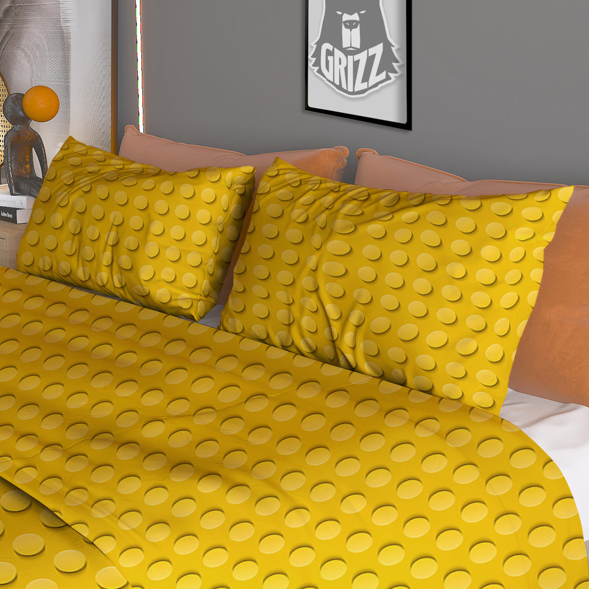 Plastic Building Blocks Yellow Print Pattern Duvet Cover Bedding Set