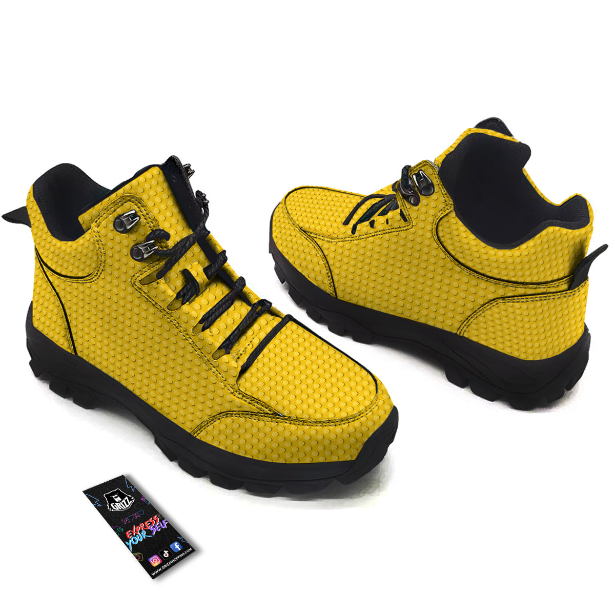 Plastic Building Blocks Yellow Print Pattern Hiking Shoes-grizzshop