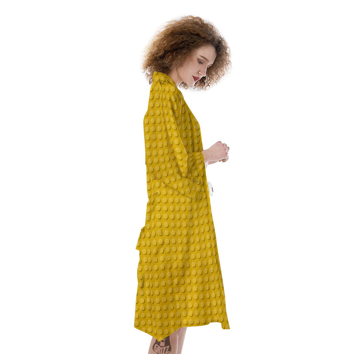 Plastic Building Blocks Yellow Print Pattern Kimono-grizzshop
