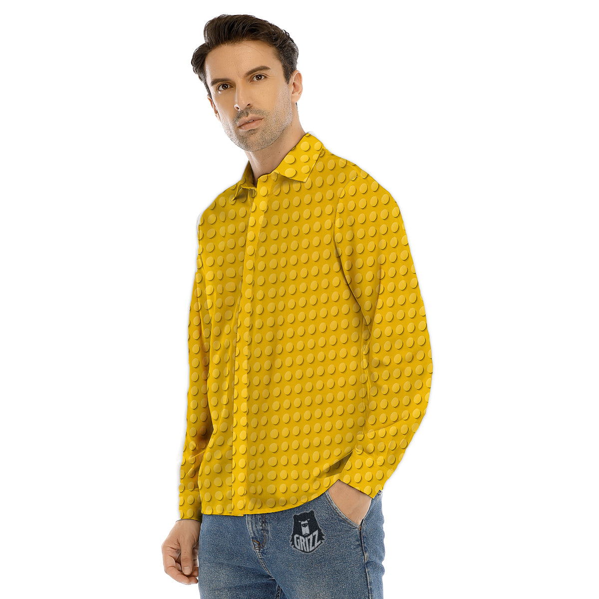 Plastic Building Blocks Yellow Print Pattern Men's Dress Shirts-grizzshop