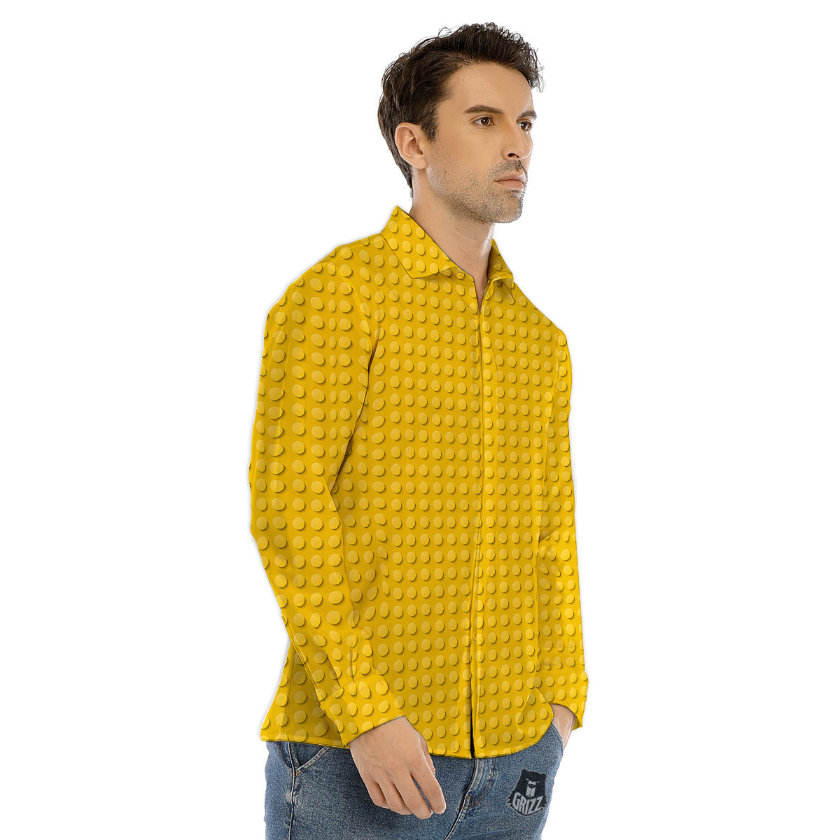 Plastic Building Blocks Yellow Print Pattern Men's Dress Shirts-grizzshop