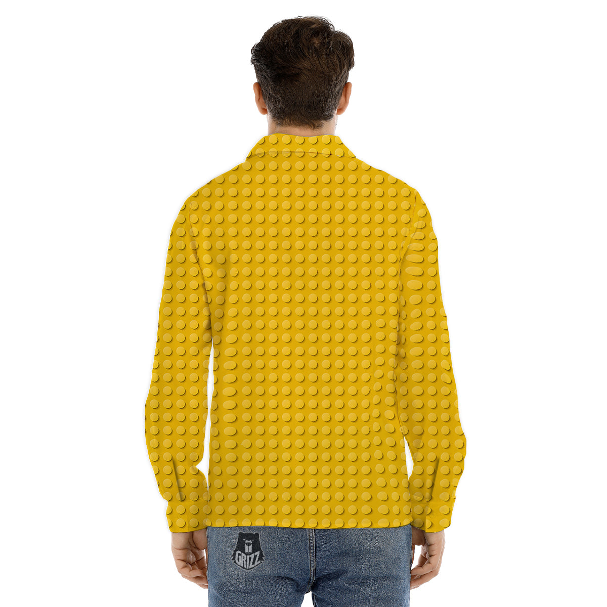 Plastic Building Blocks Yellow Print Pattern Men's Dress Shirts-grizzshop