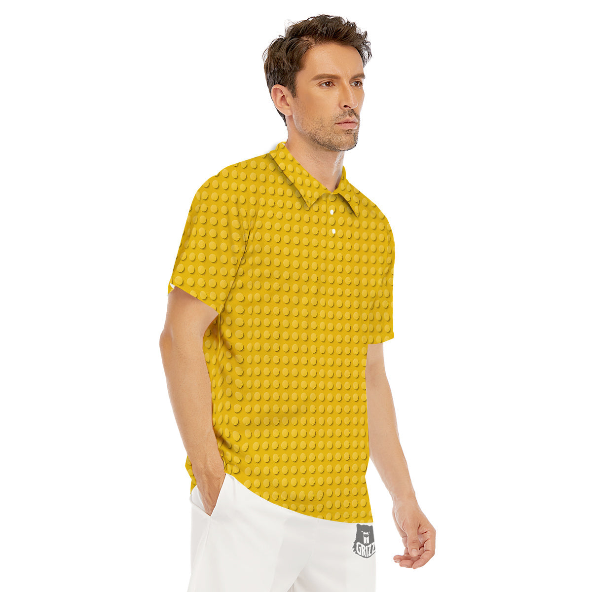 Plastic Building Blocks Yellow Print Pattern Men's Golf Shirts-grizzshop