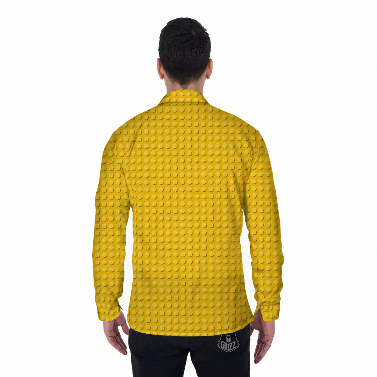 Plastic Building Blocks Yellow Print Pattern Men's Long Sleeve Shirts-grizzshop