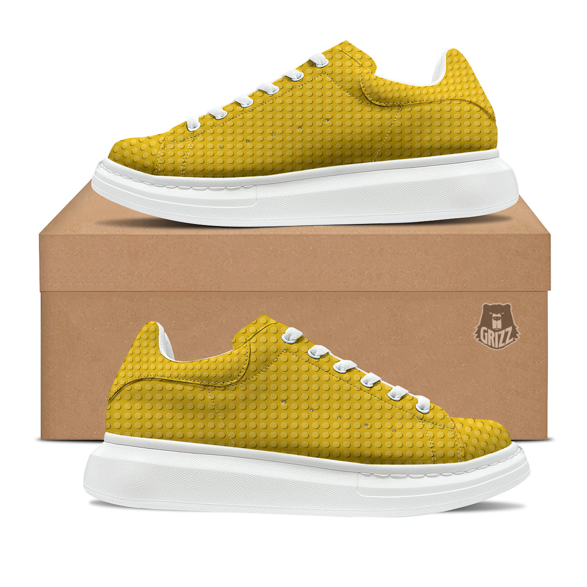 Plastic Building Blocks Yellow Print Pattern Platform Shoes-grizzshop
