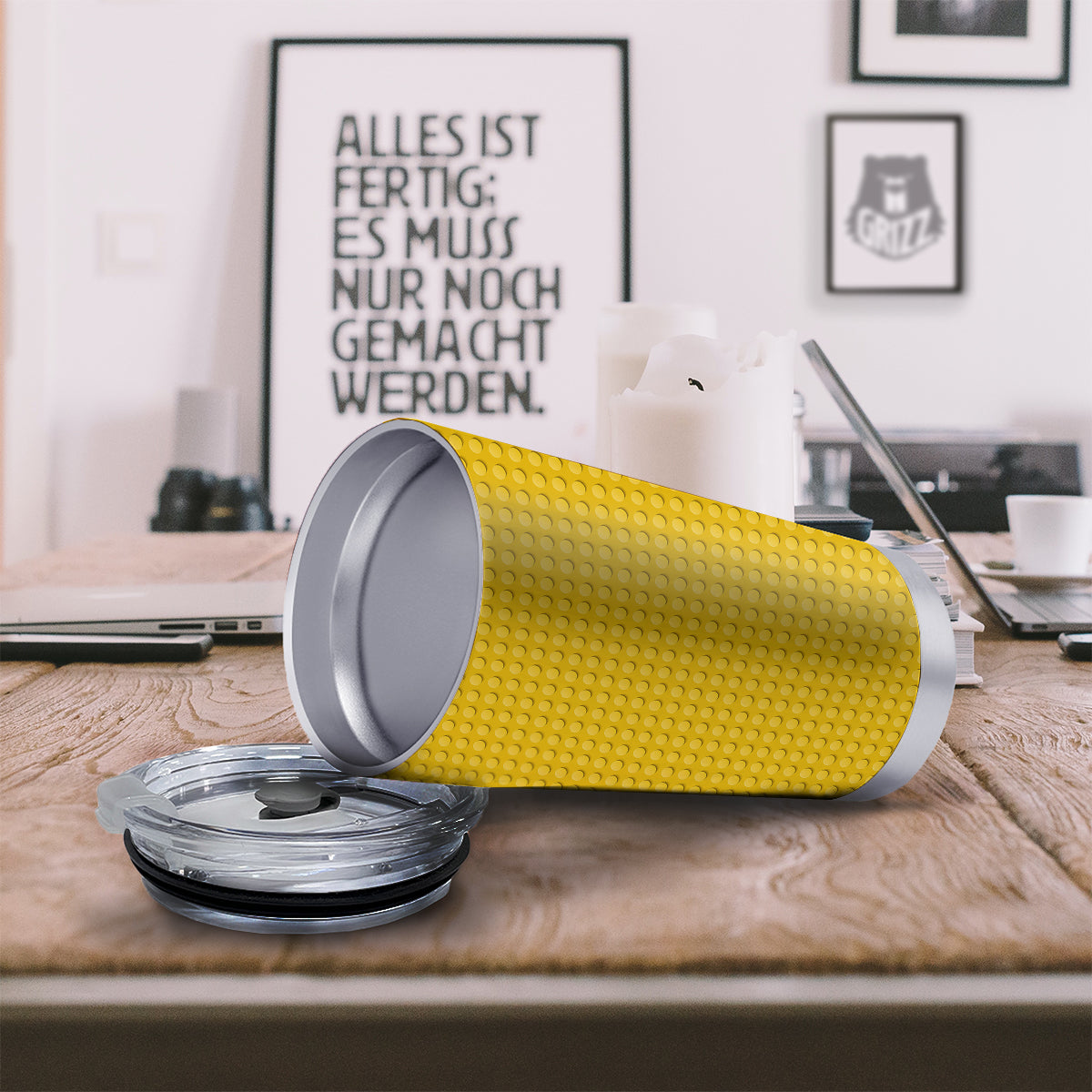 Plastic Building Blocks Yellow Print Pattern Tumbler-grizzshop