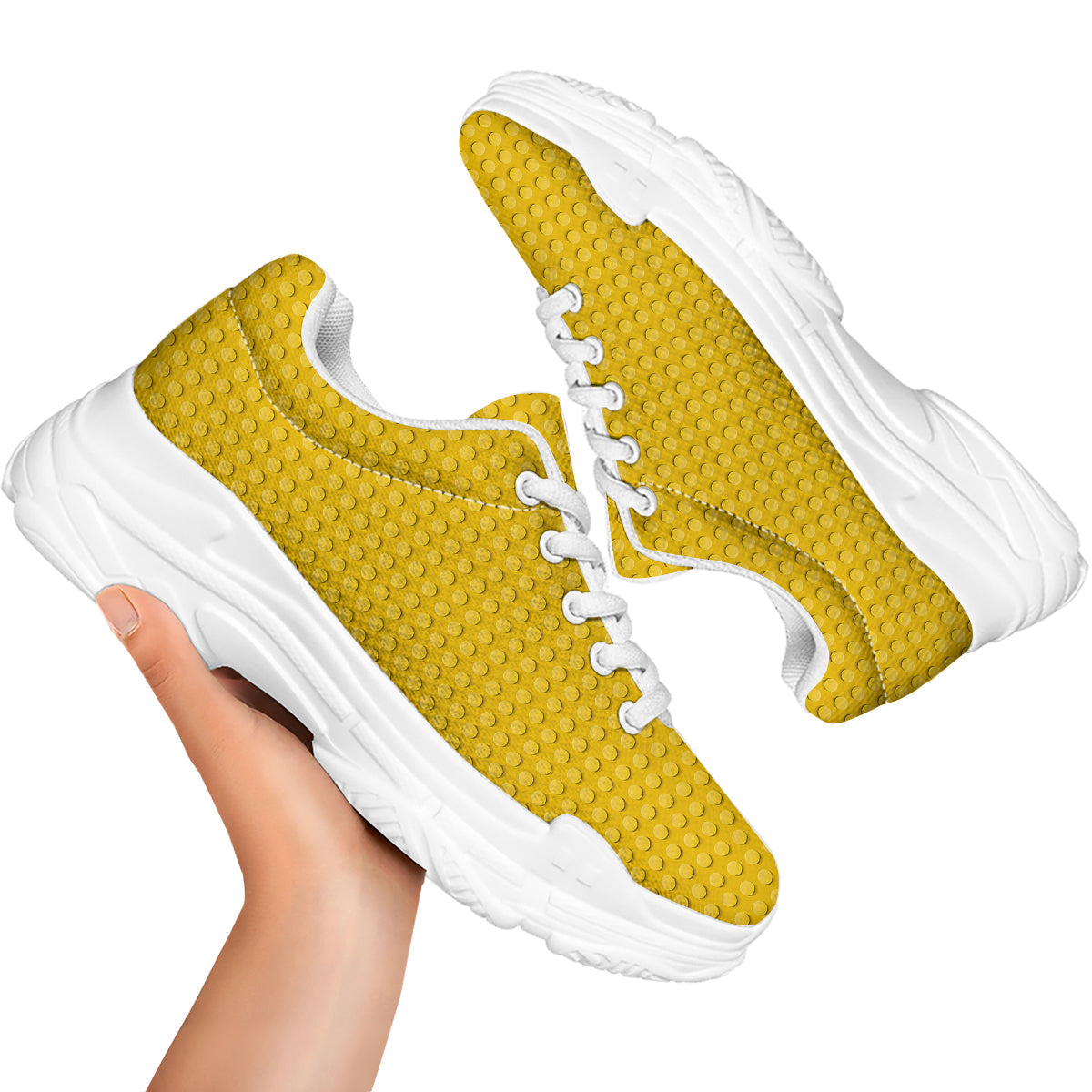 Plastic Building Blocks Yellow Print Pattern White Chunky Shoes-grizzshop