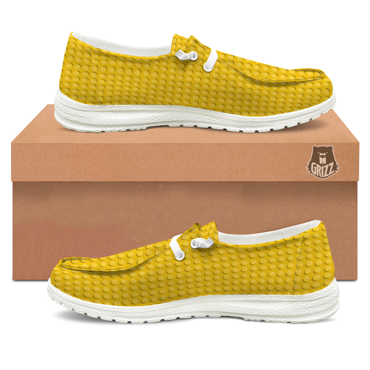 Plastic Building Blocks Yellow Print Pattern White Loafers-grizzshop