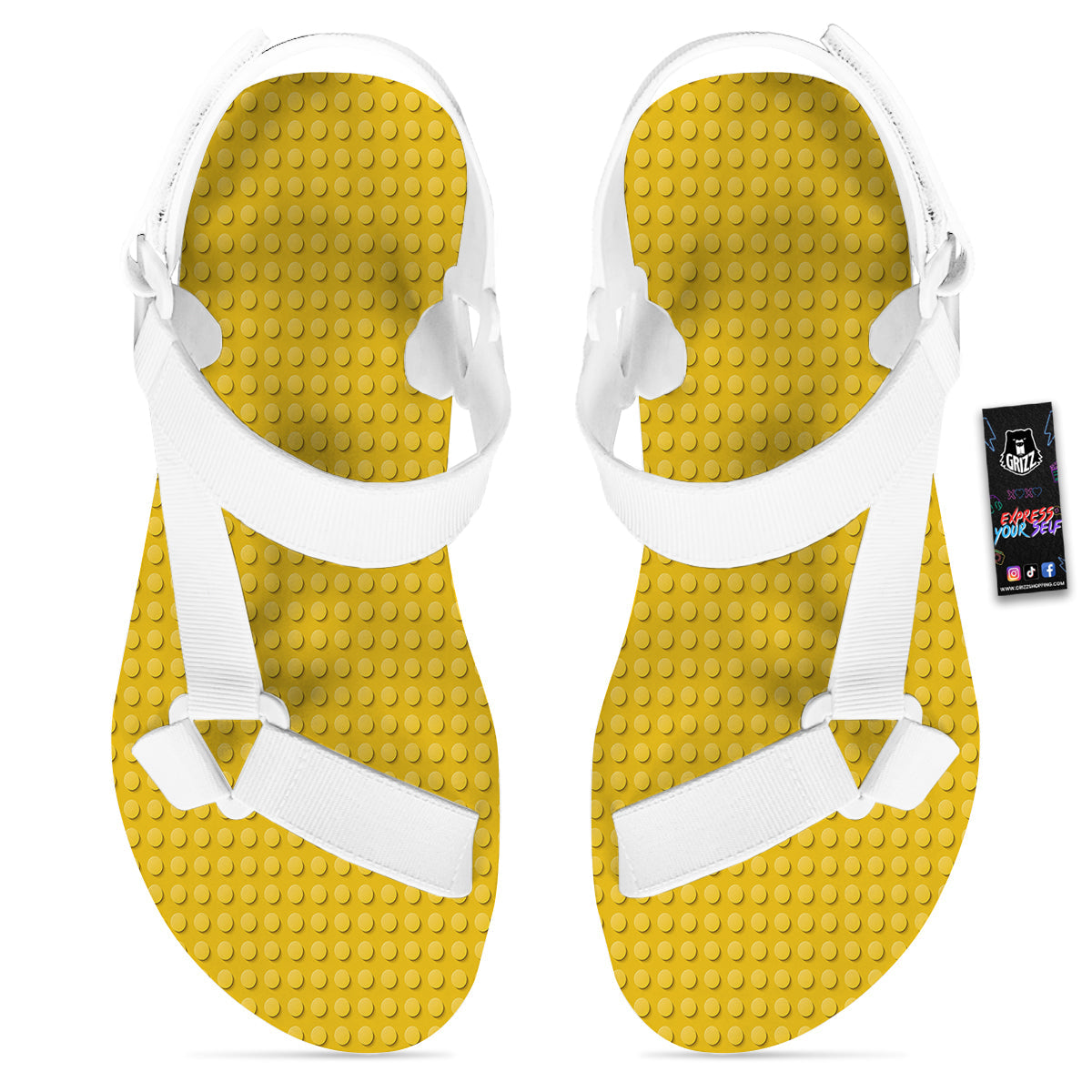 Plastic Building Blocks Yellow Print Pattern White Open Toe Sandals-grizzshop