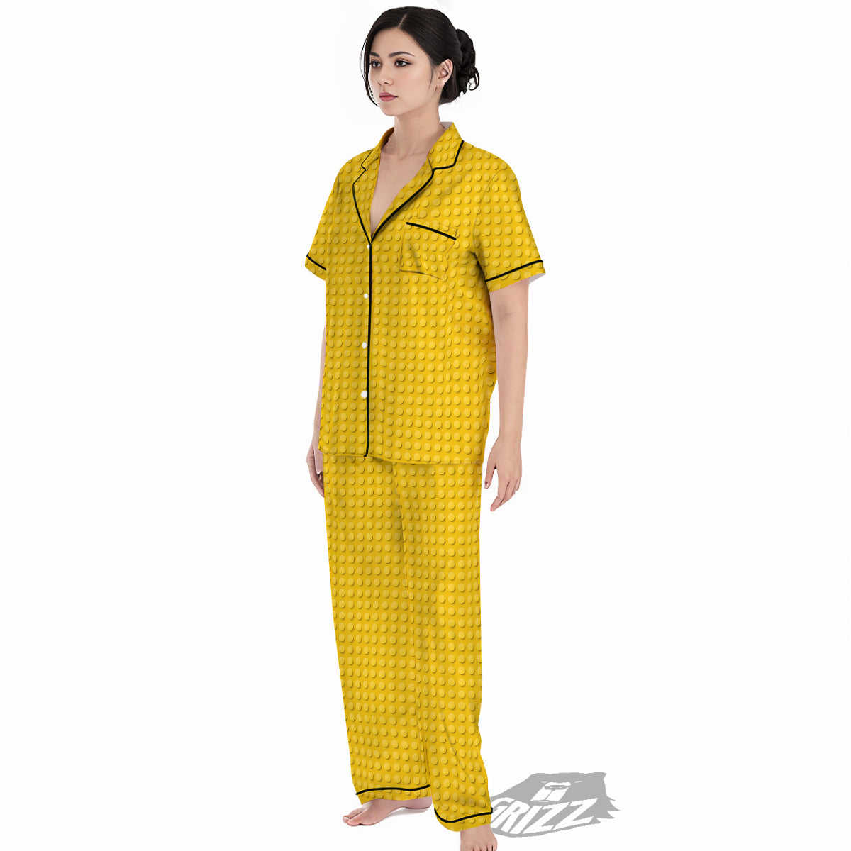 Plastic Building Blocks Yellow Print Pattern Women's Pajamas Set-grizzshop