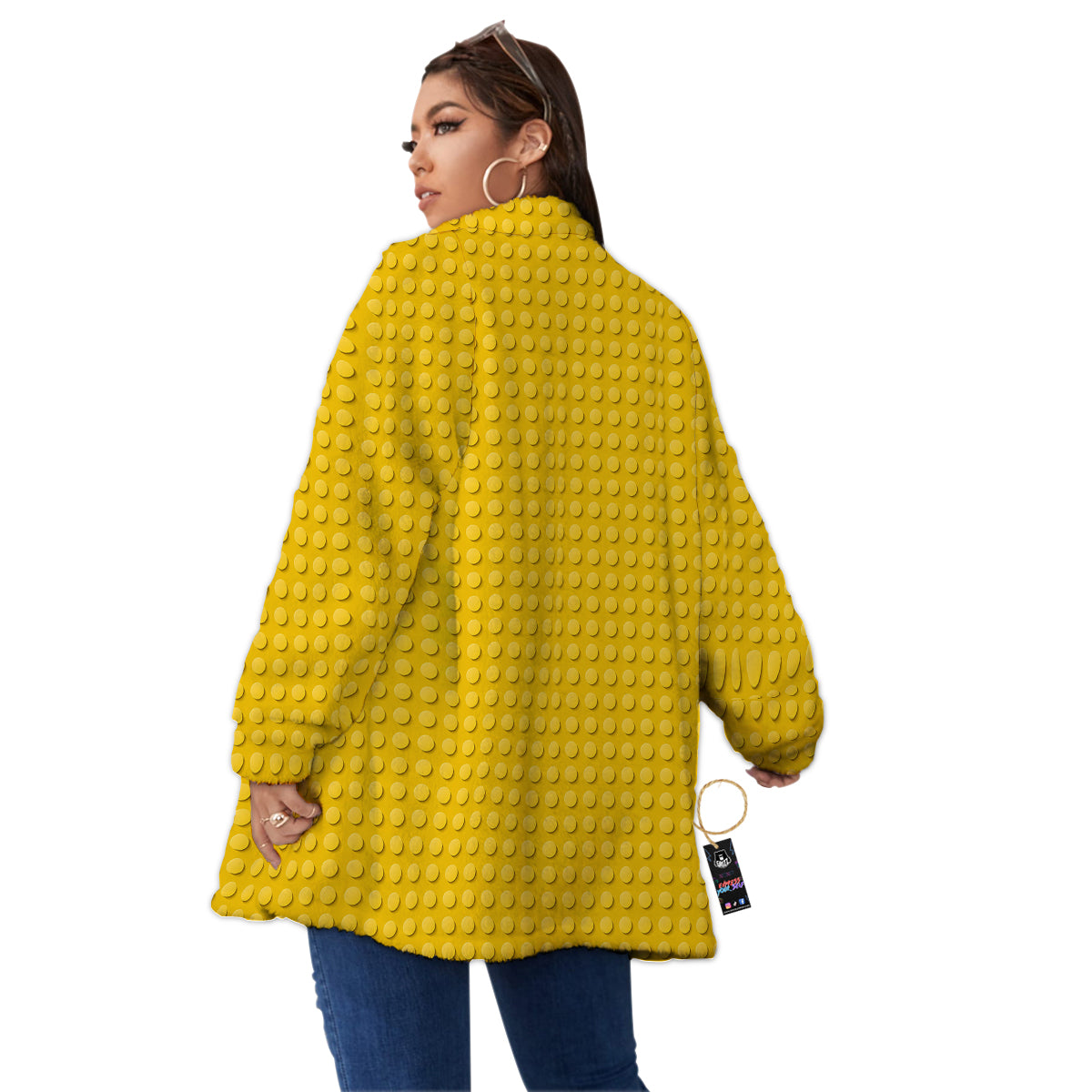 Plastic Building Blocks Yellow Print Pattern Women's Sherpa Jacket-grizzshop