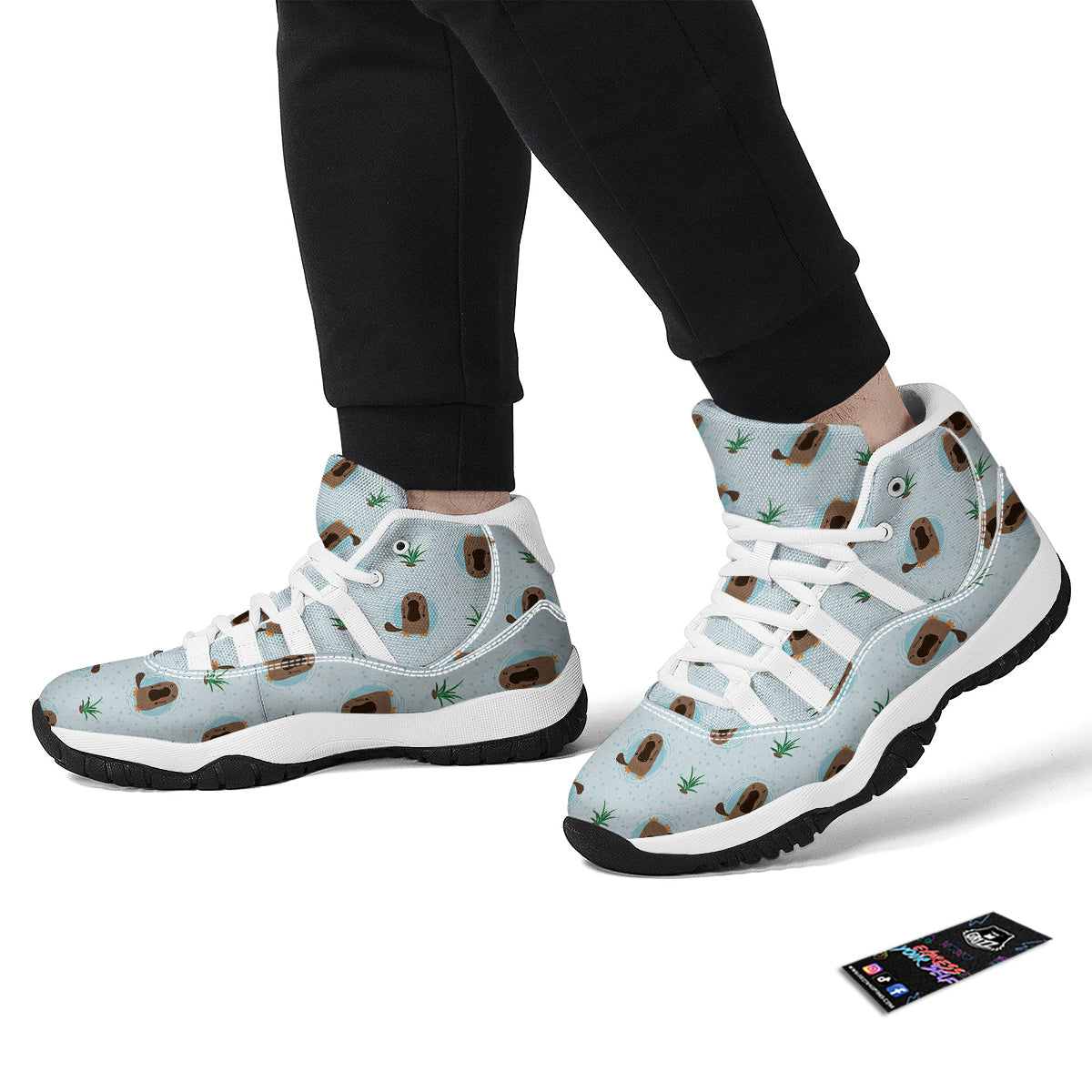 Platypus Hand Drawn Blue Print Pattern White Bball Shoes-grizzshop