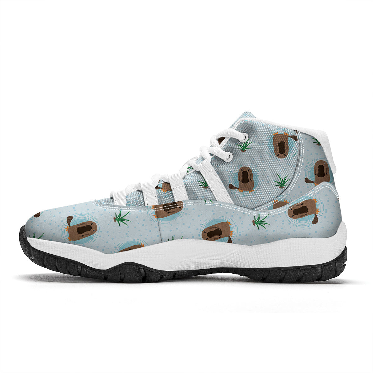 Platypus Hand Drawn Blue Print Pattern White Bball Shoes-grizzshop