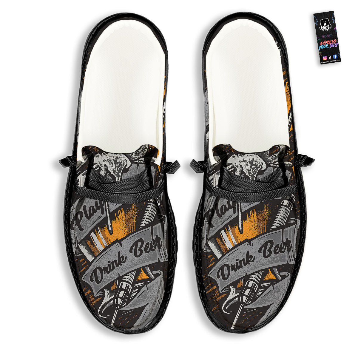 Play Dart Drink Beer Print Black Loafers-grizzshop