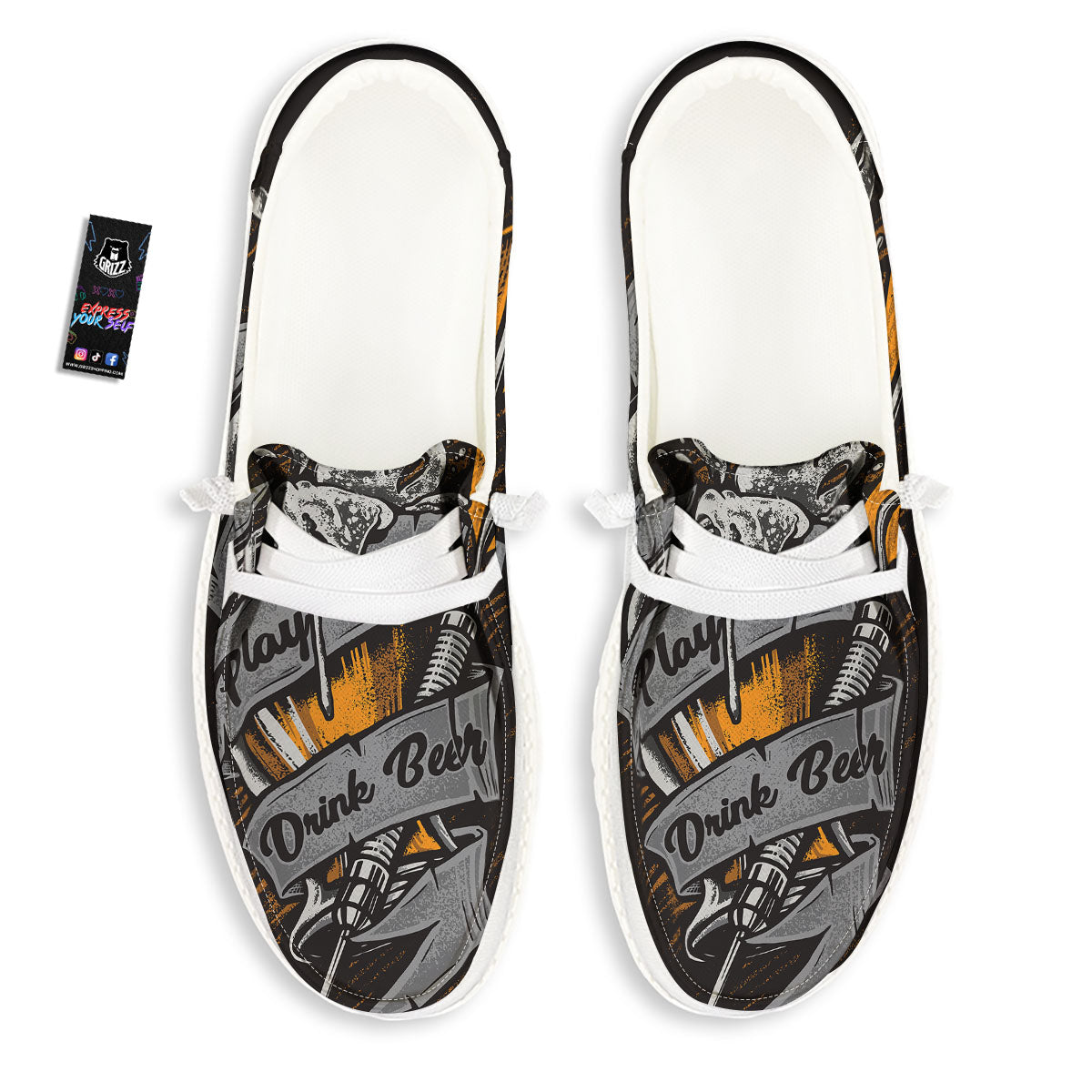 Play Dart Drink Beer Print Black Loafers-grizzshop