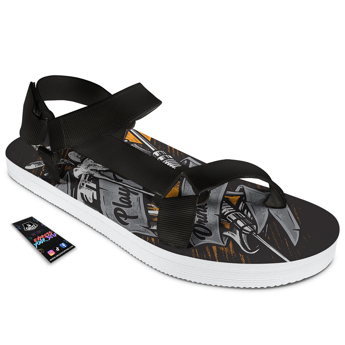 Play Dart Drink Beer Print Black Open Toe Sandals-grizzshop