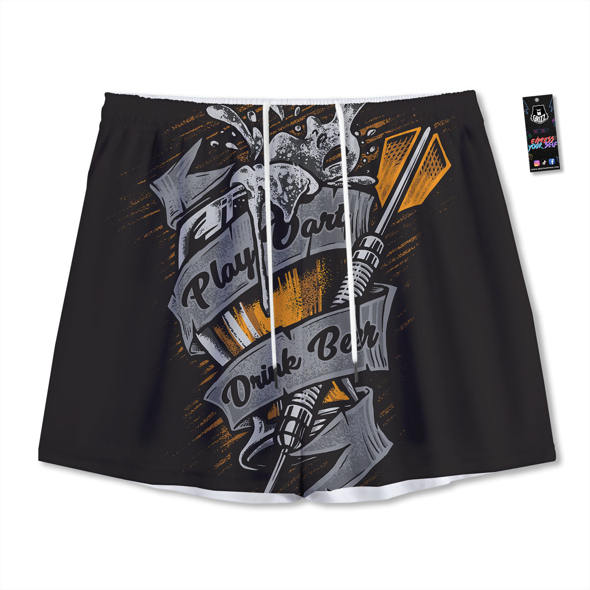 Play Dart Drink Beer Print Mesh Shorts