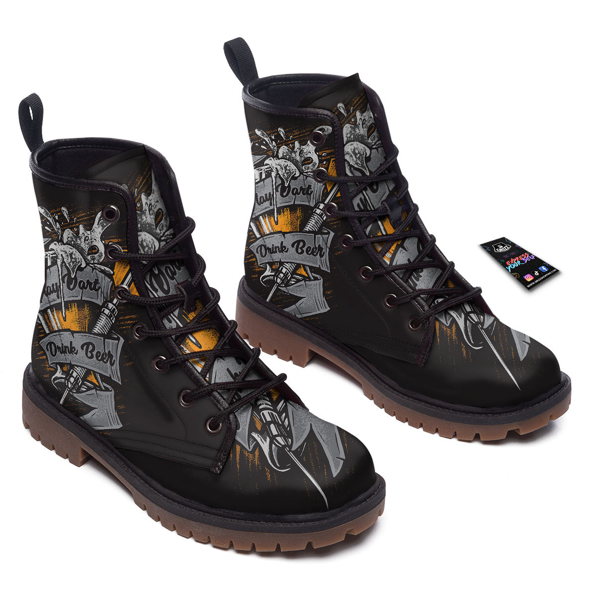 Play Dart Drink Beer Print Work Boots-grizzshop