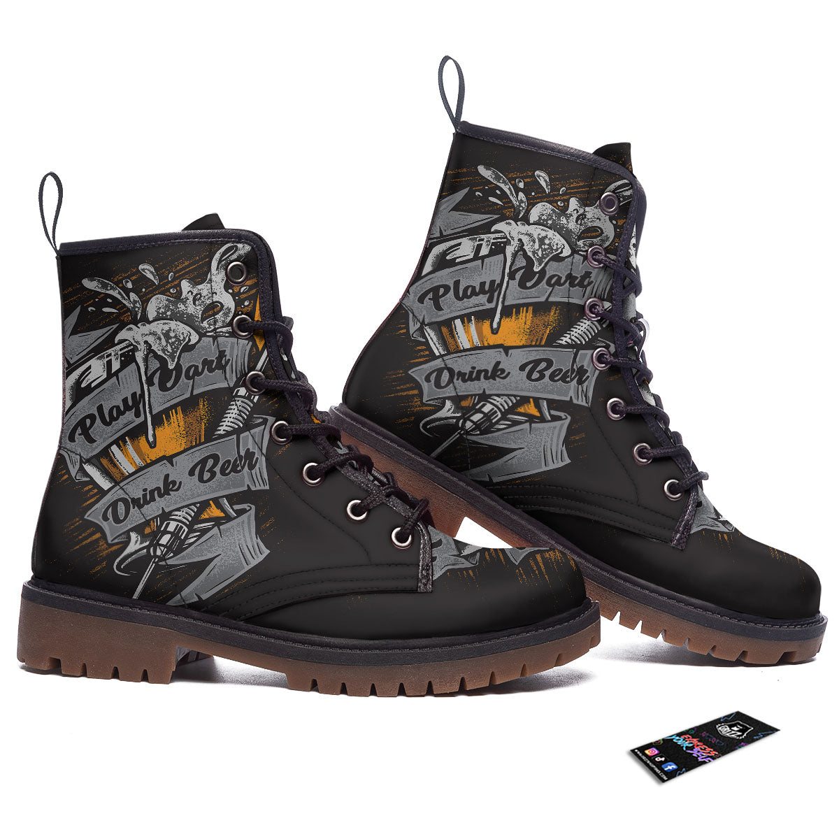 Play Dart Drink Beer Print Work Boots-grizzshop