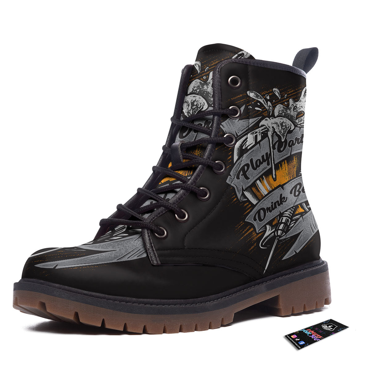 Play Dart Drink Beer Print Work Boots-grizzshop