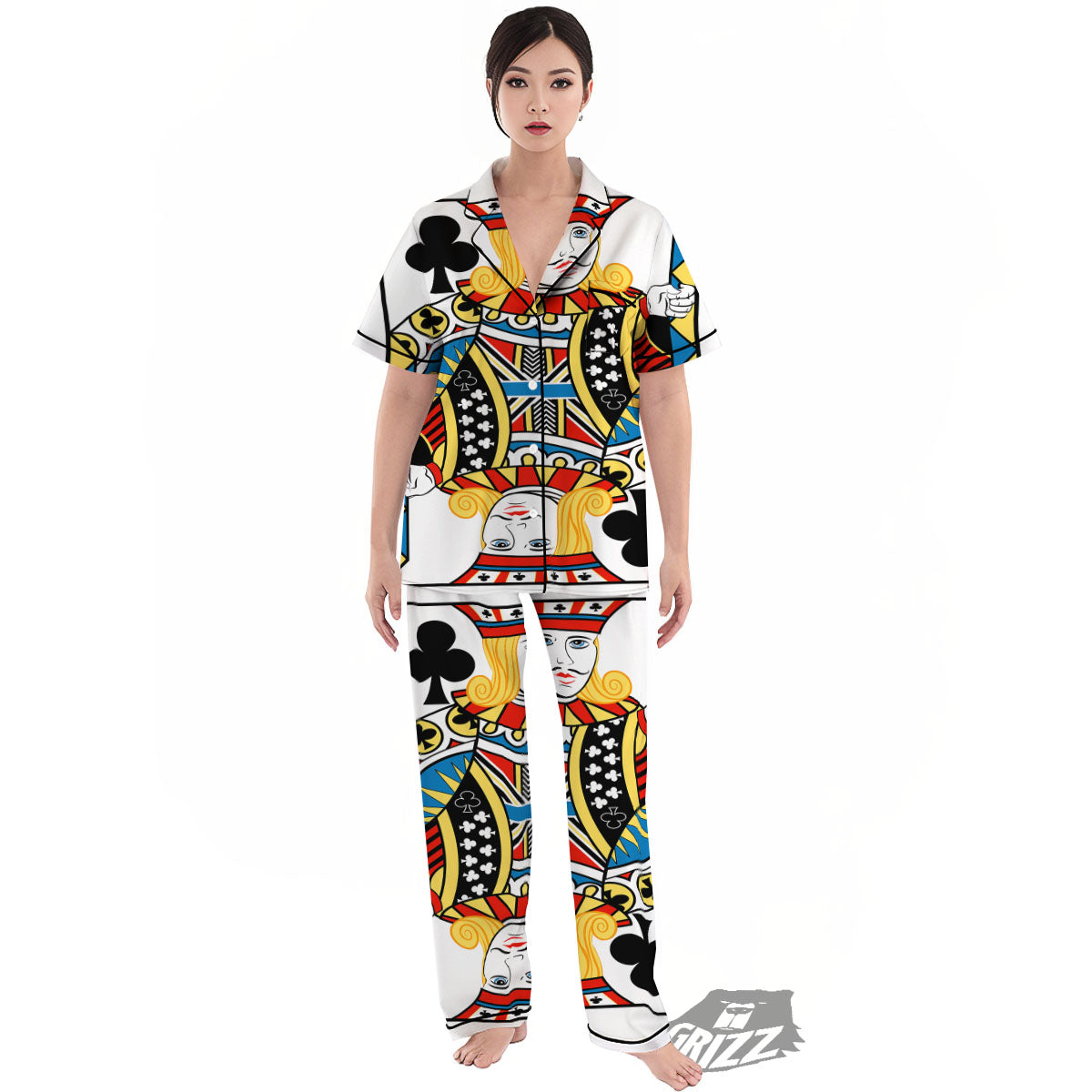 Playing Card Jack Of Clubs Print Women's Pajamas Set-grizzshop