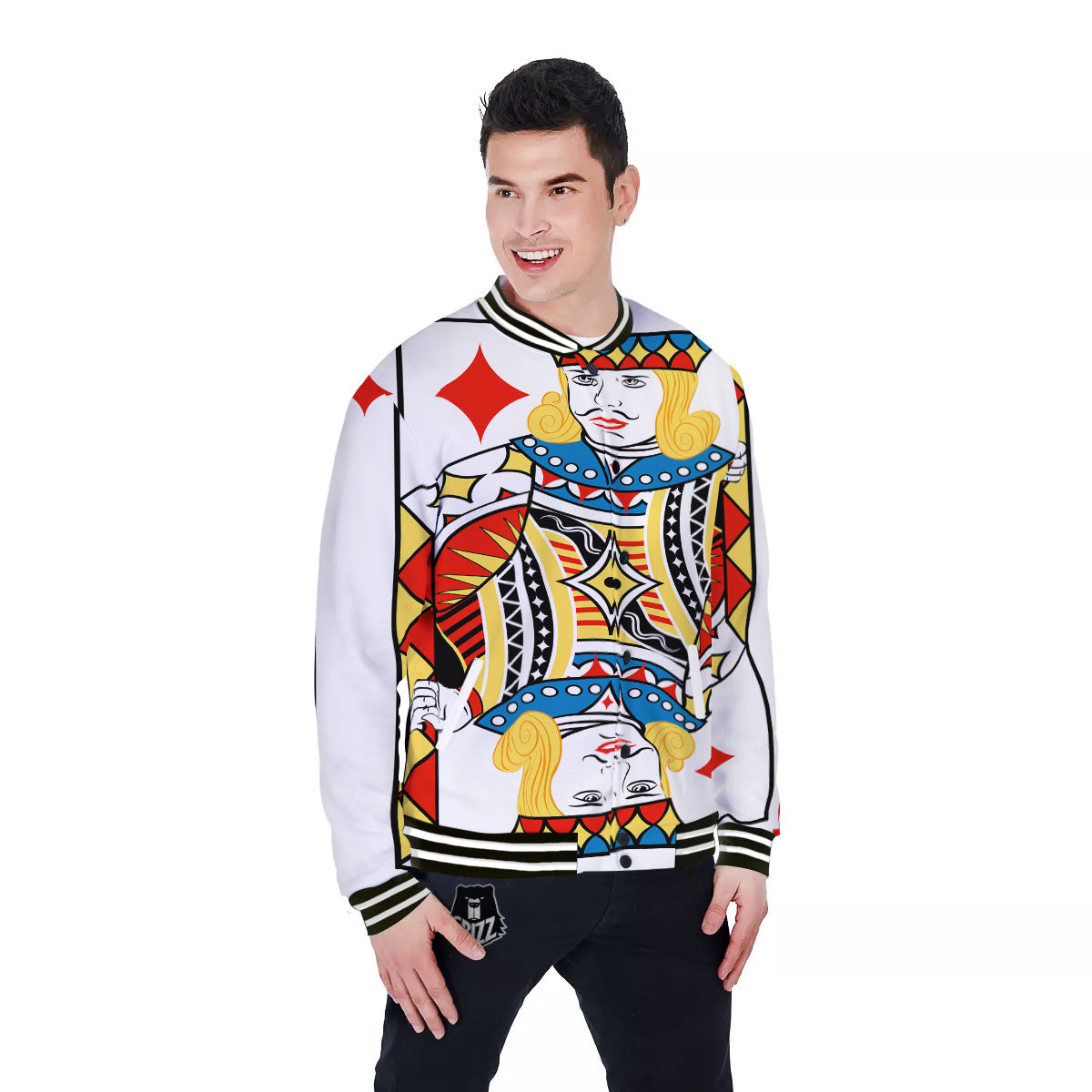 Playing Card Jack Of Diamonds Print Baseball Jacket-grizzshop