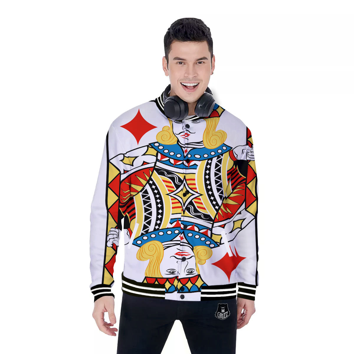 Playing Card Jack Of Diamonds Print Baseball Jacket-grizzshop