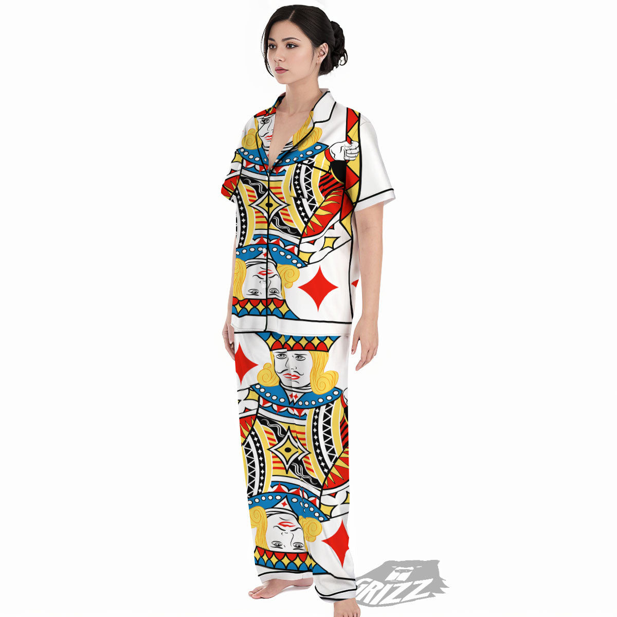 Playing Card Jack Of Diamonds Print Women's Pajamas Set-grizzshop