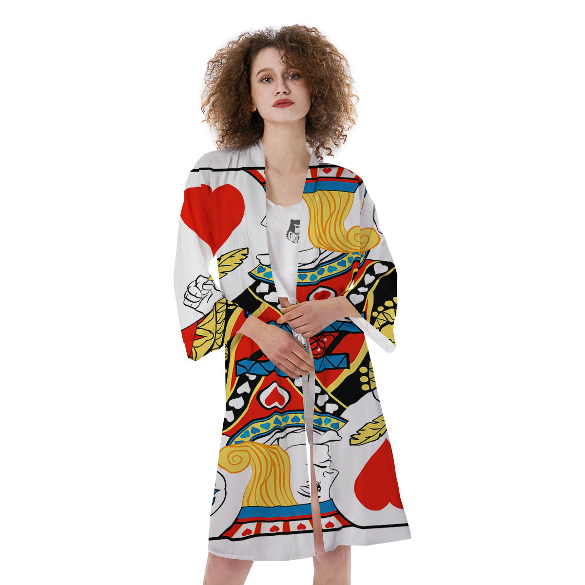 Playing Card Jack Of Hearts Print Kimono-grizzshop