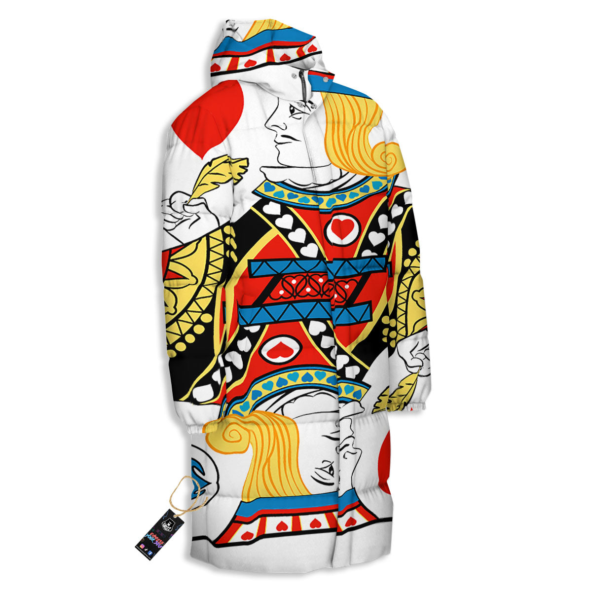 Playing Card Jack Of Hearts Print Long Down Jacket-grizzshop