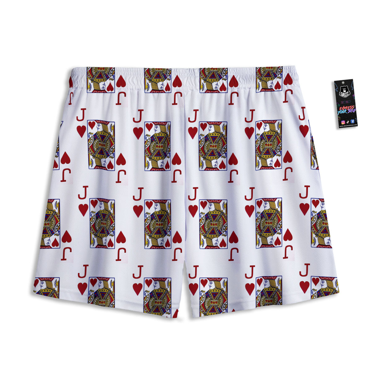 Playing Card Jack Of Hearts Print Pattern Mesh Shorts