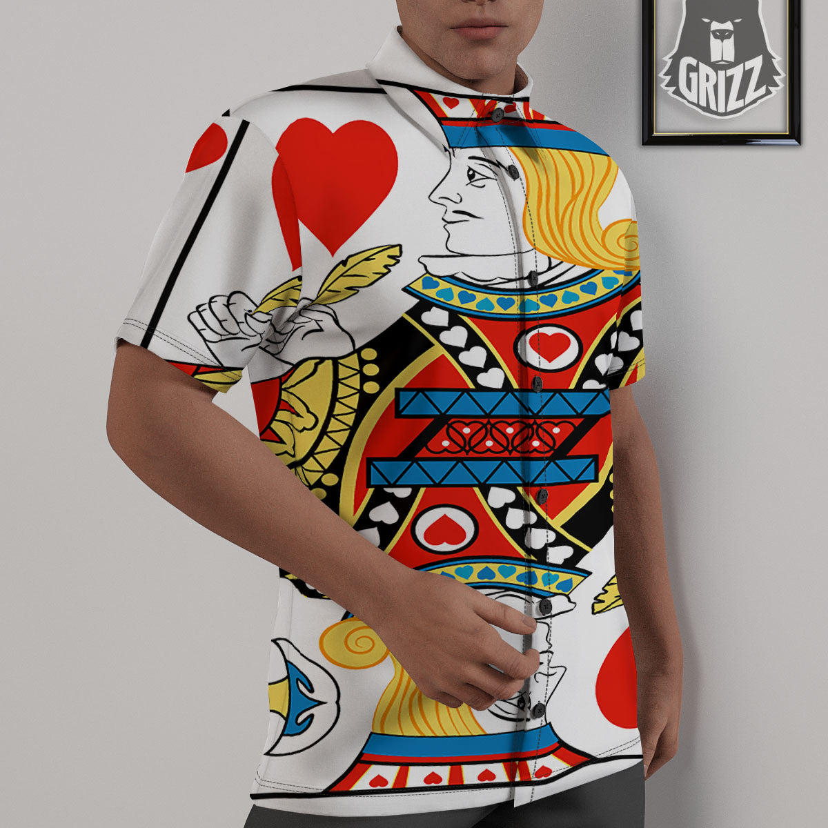 Playing Card Jack Of Hearts Print Untucked Shirts-grizzshop