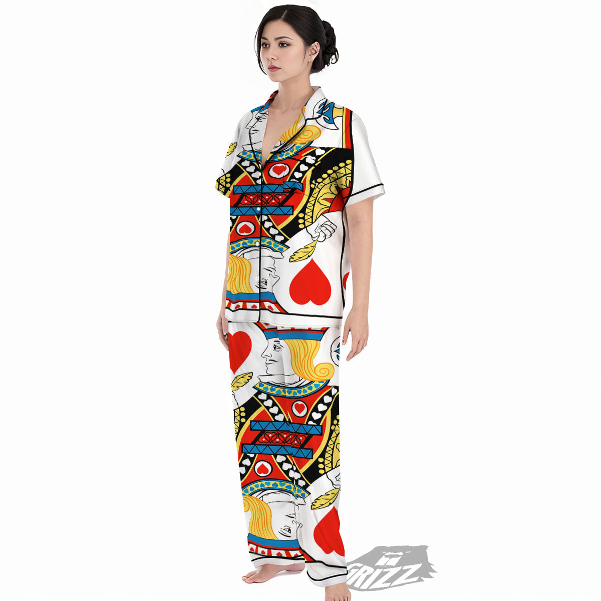 Playing Card Jack Of Hearts Print Women's Pajamas Set-grizzshop