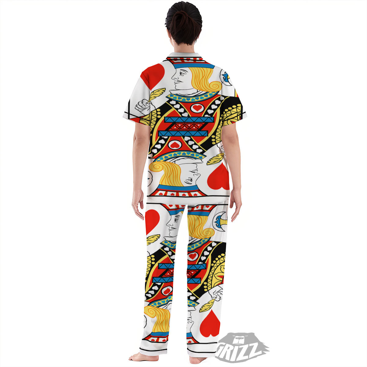Playing Card Jack Of Hearts Print Women's Pajamas Set-grizzshop